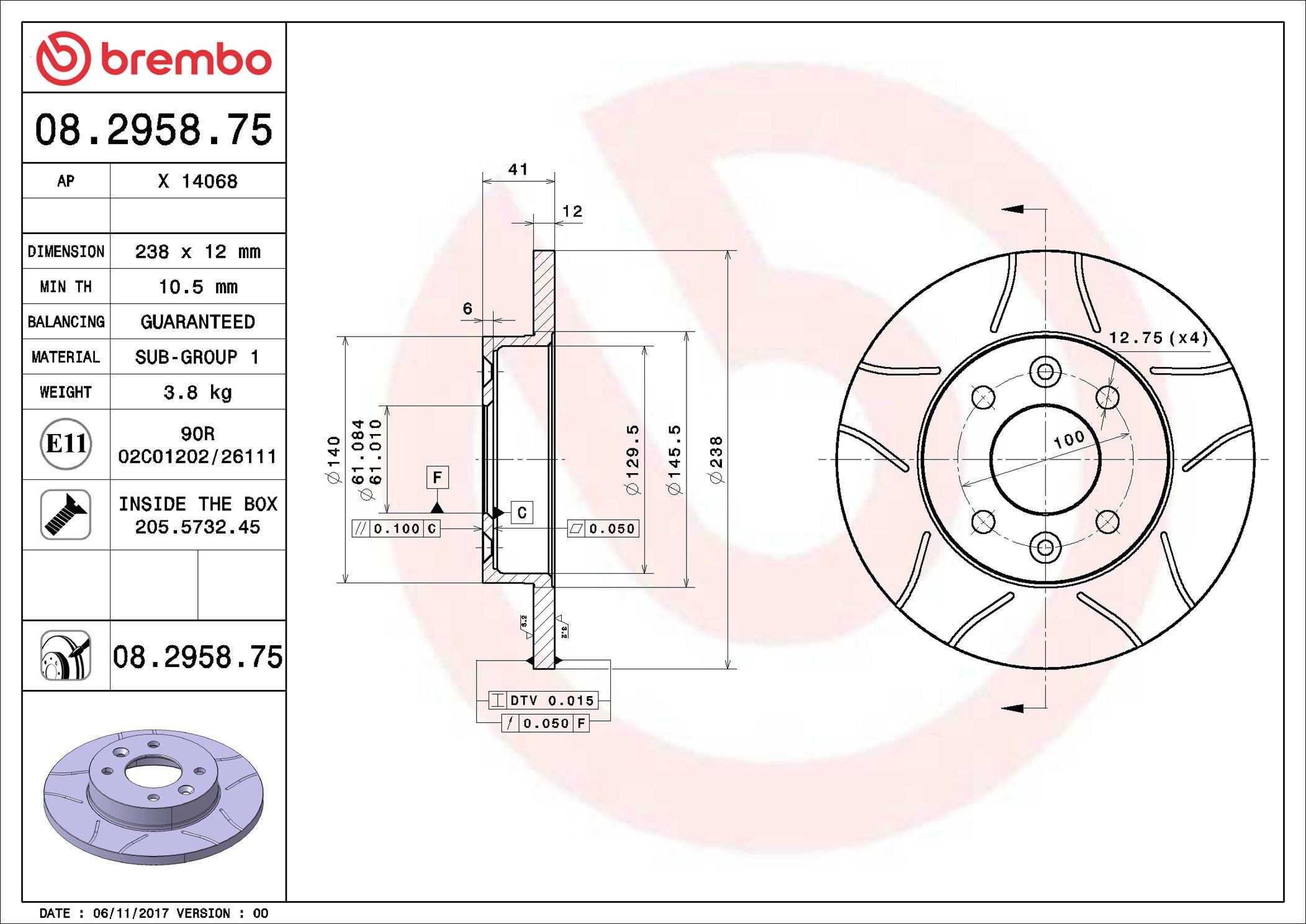 Tarcza hamulcowa przednia Brembo 08295875 cena, od 26,39 USD