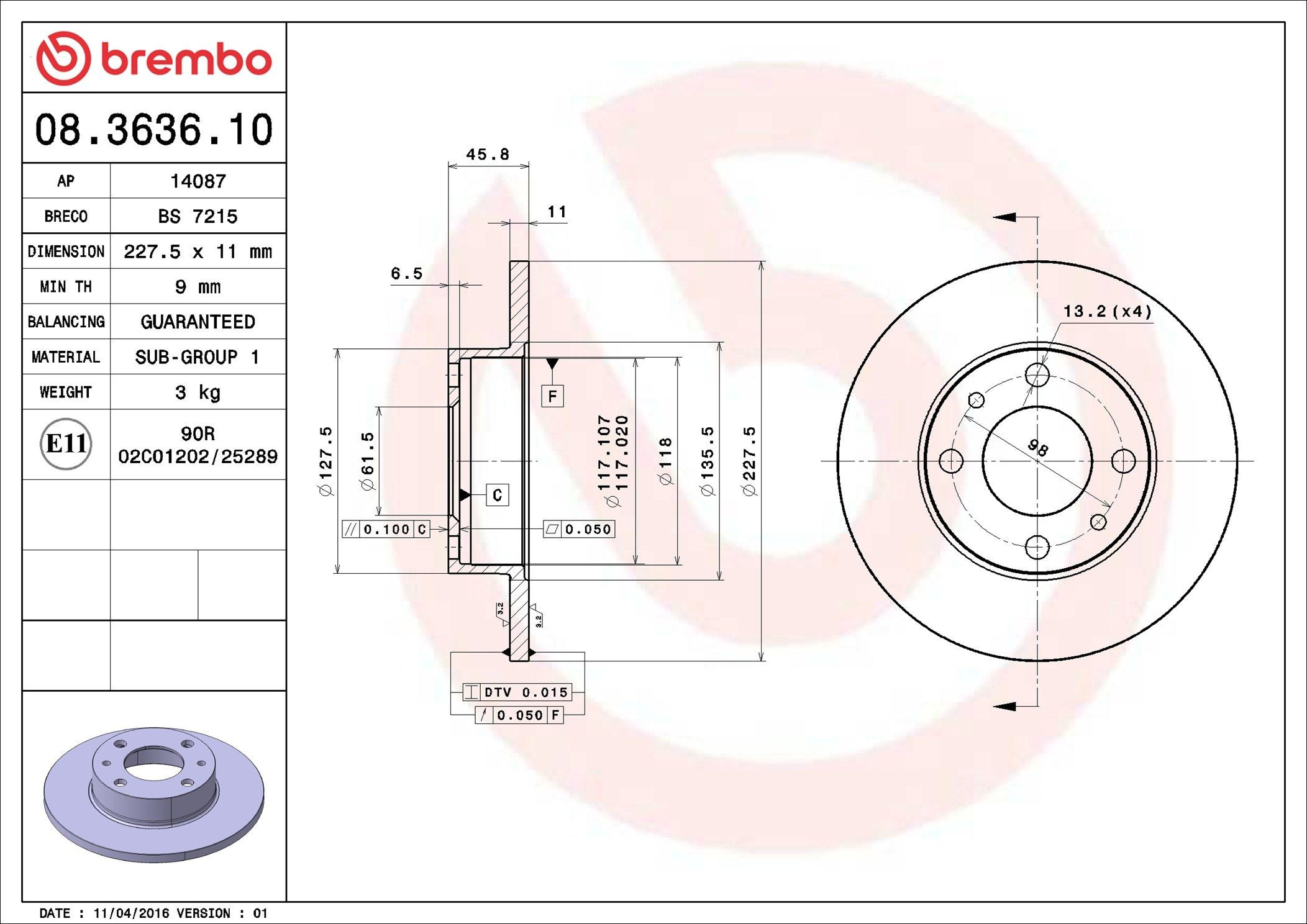 Tarcza hamulcowa przednia 08363610 Brembo