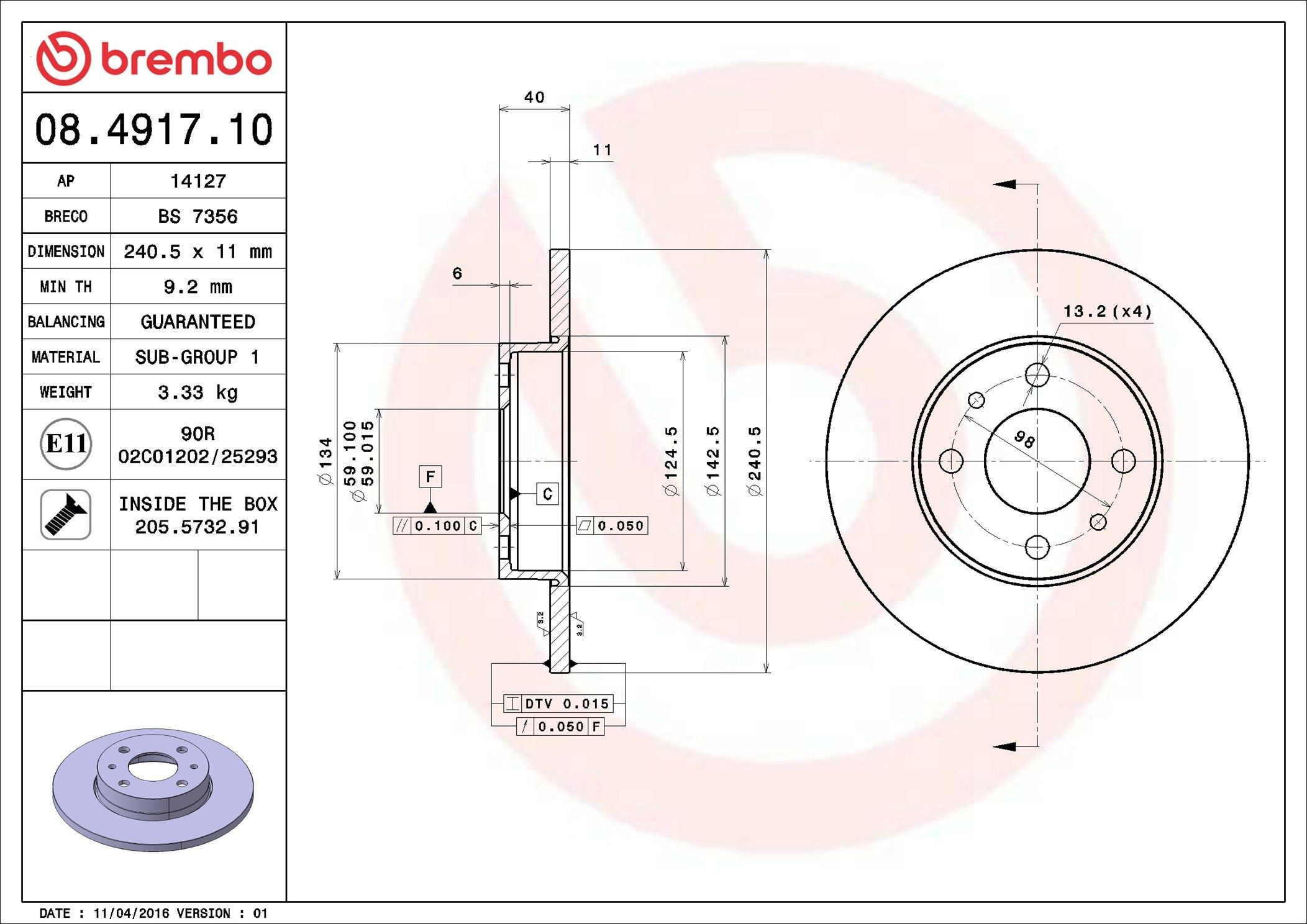 Tarcza hamulcowa tylna Brembo 08491710 cena, od 28,14 USD