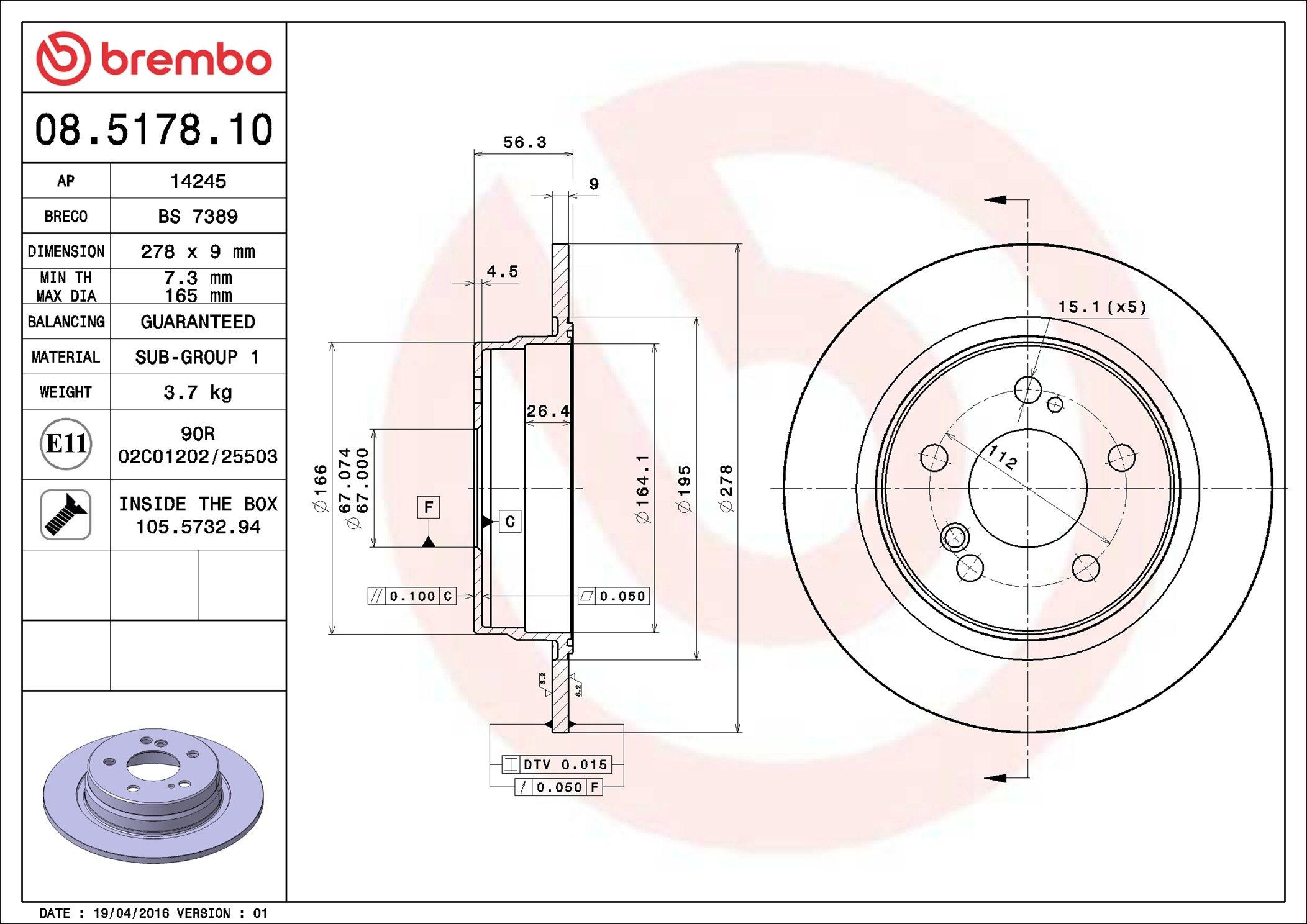 Do koszyka 08517810 Brembo Tarcza hamulcowa tylna