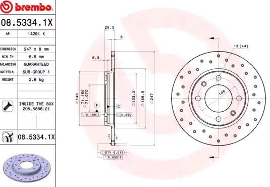 Tarcza hamulcowa tylna 0853341X Brembo