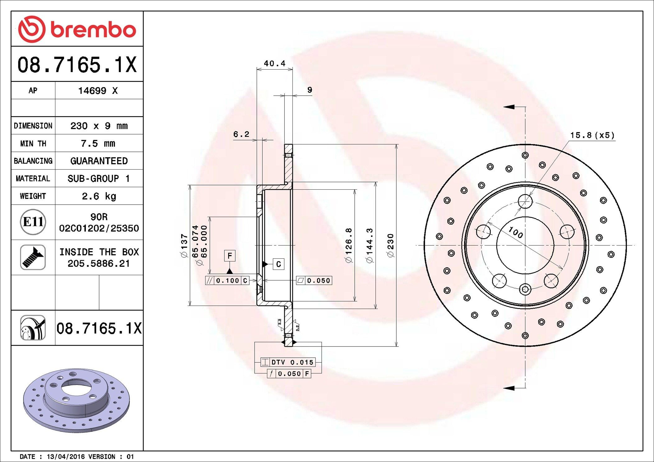 Do koszyka 0871651X Brembo Tarcza hamulcowa tylna