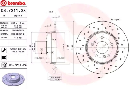 Tarcza hamulcowa tylna 0872112X Brembo
