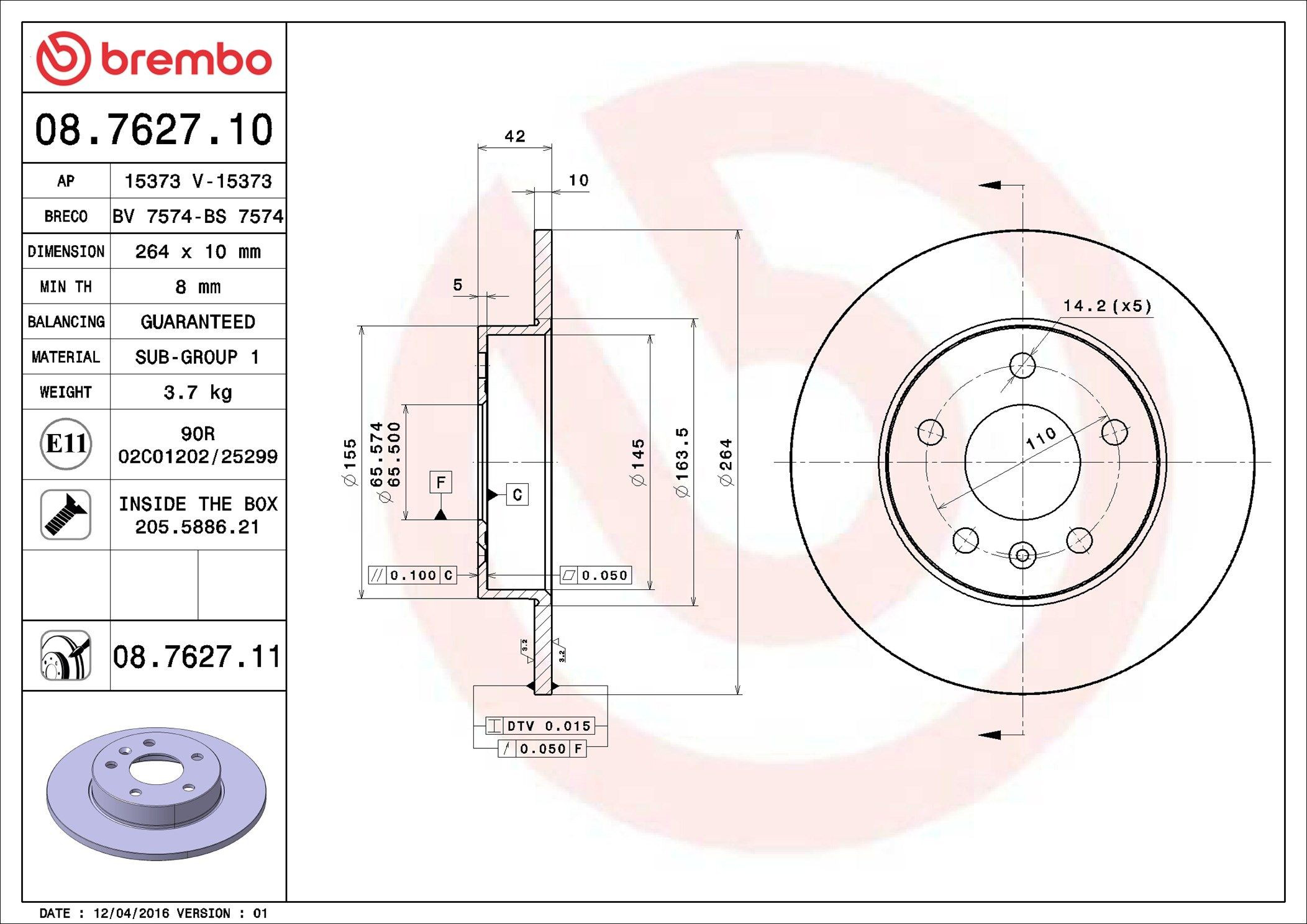 Tarcza hamulcowa tylna Brembo 08762711