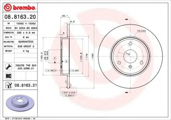 Tarcza hamulcowa przednia 08816321 Brembo