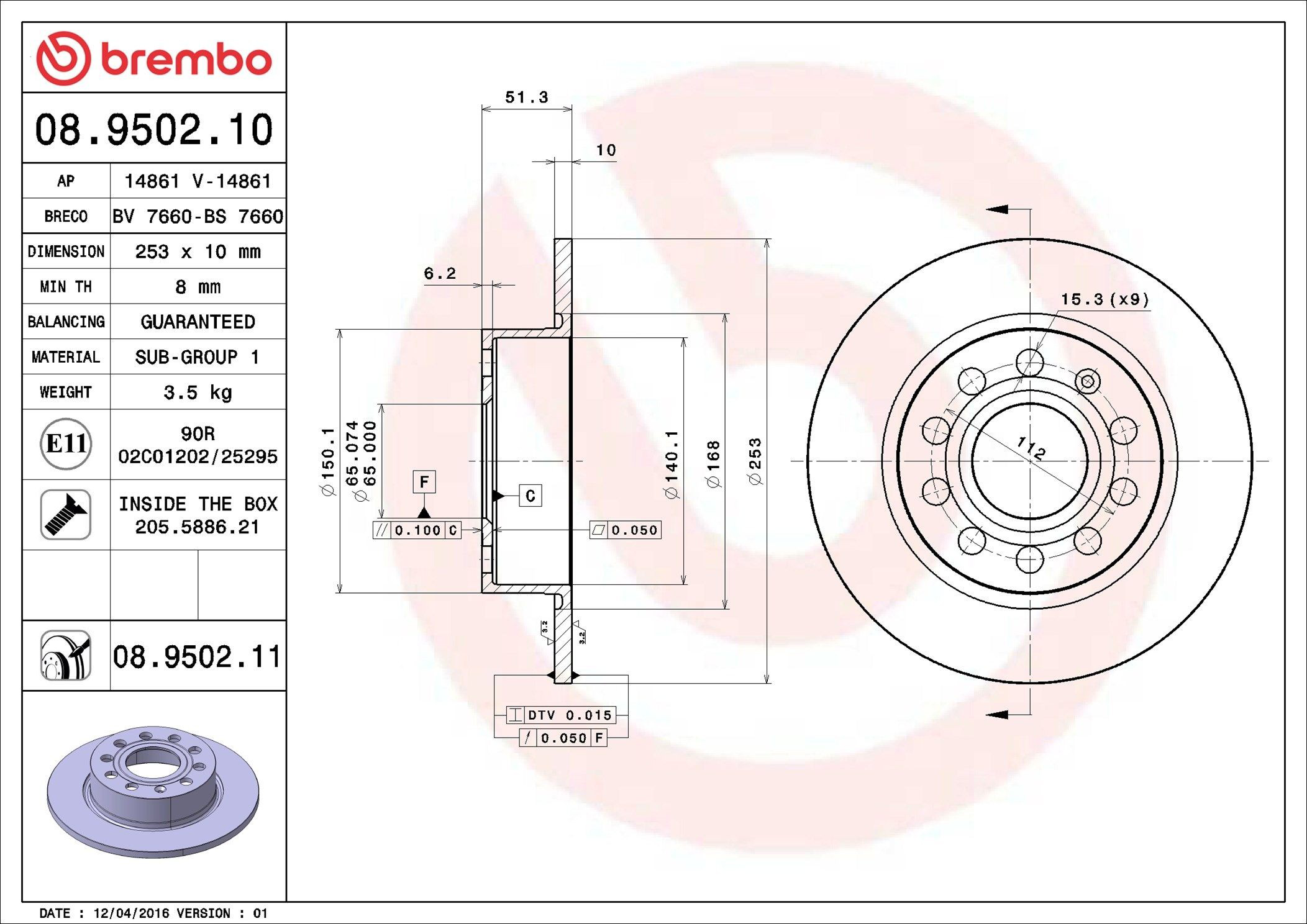 Tarcza hamulcowa tylna Brembo 08950211