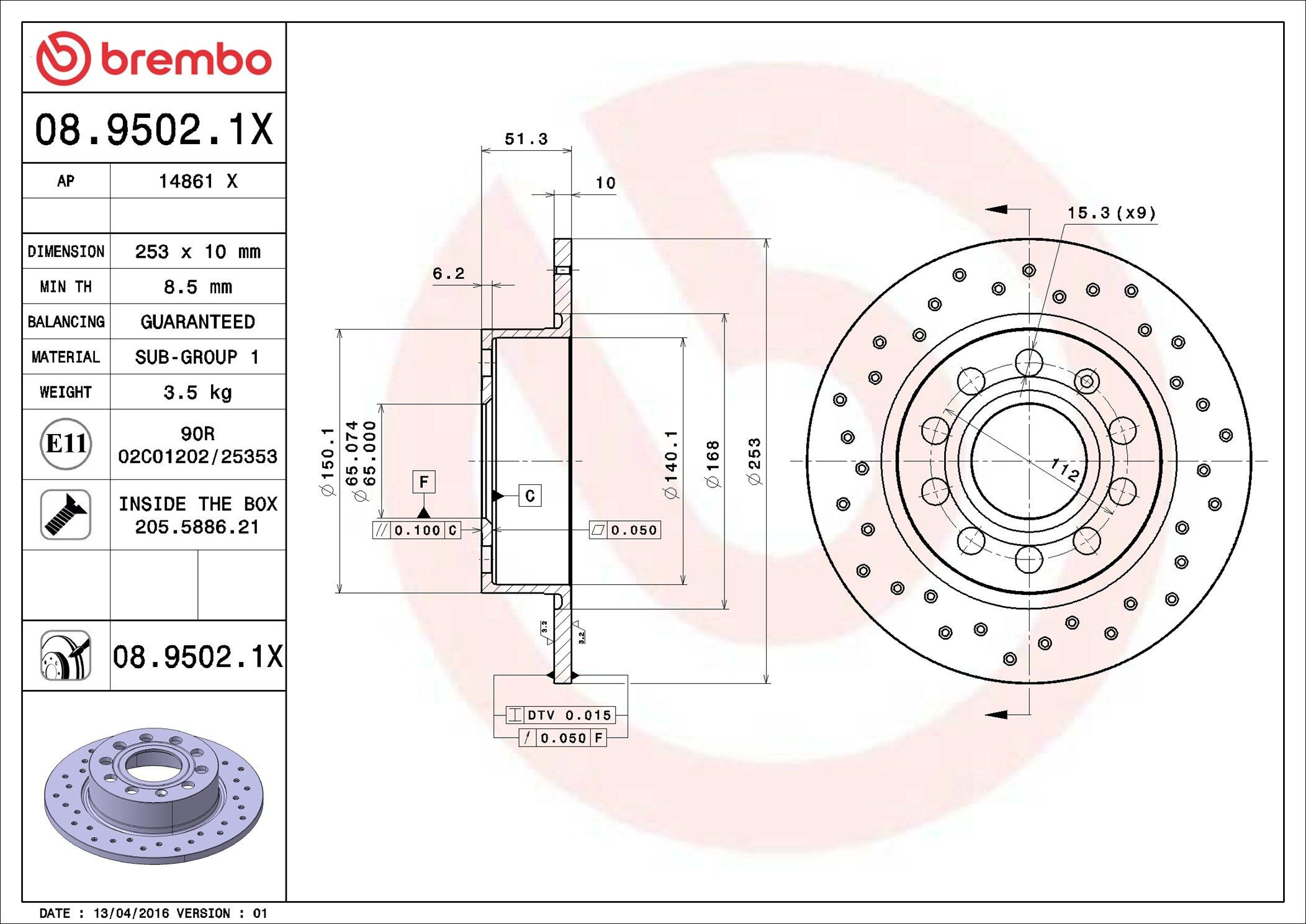 0895021X Brembo Tarcza hamulcowa tylna