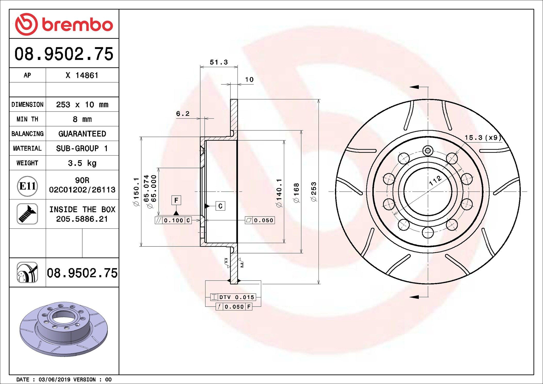 08950275 Brembo Tarcza hamulcowa tylna