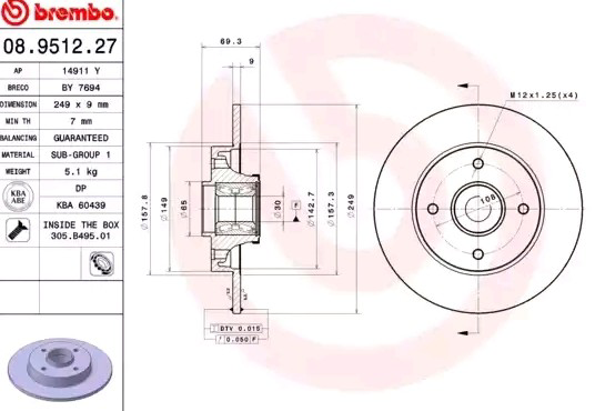 Tarcza hamulcowa tylna 08951227 Brembo