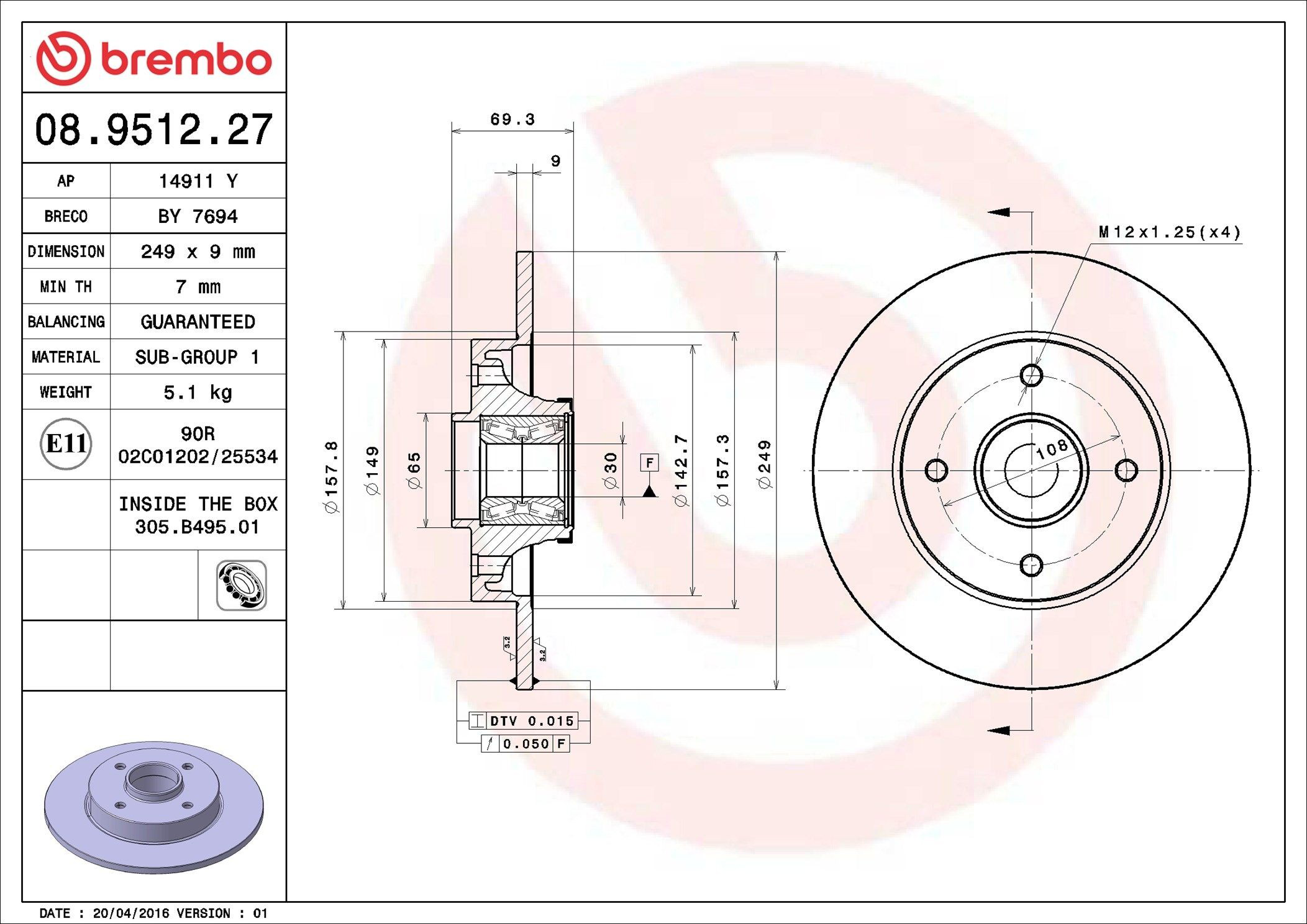 Tarcza hamulcowa tylna Brembo 08951227