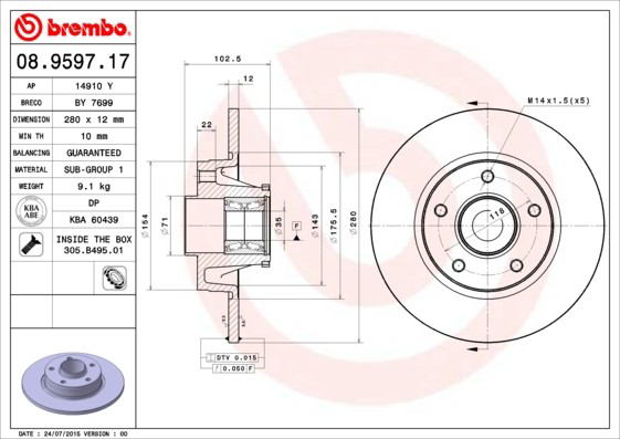 Do koszyka 08959717 Brembo Tarcza hamulcowa tylna