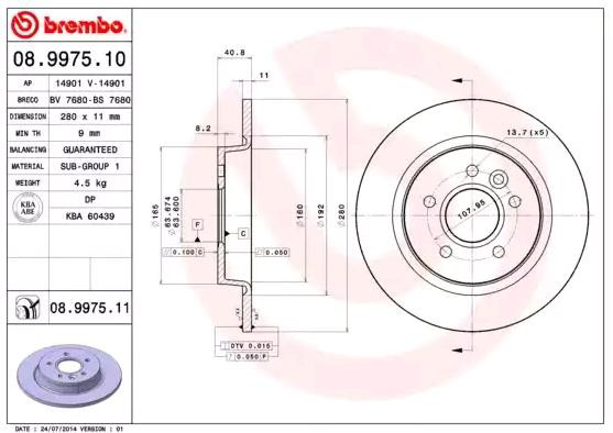 08997511 Brembo Tarcza hamulcowa tylna
