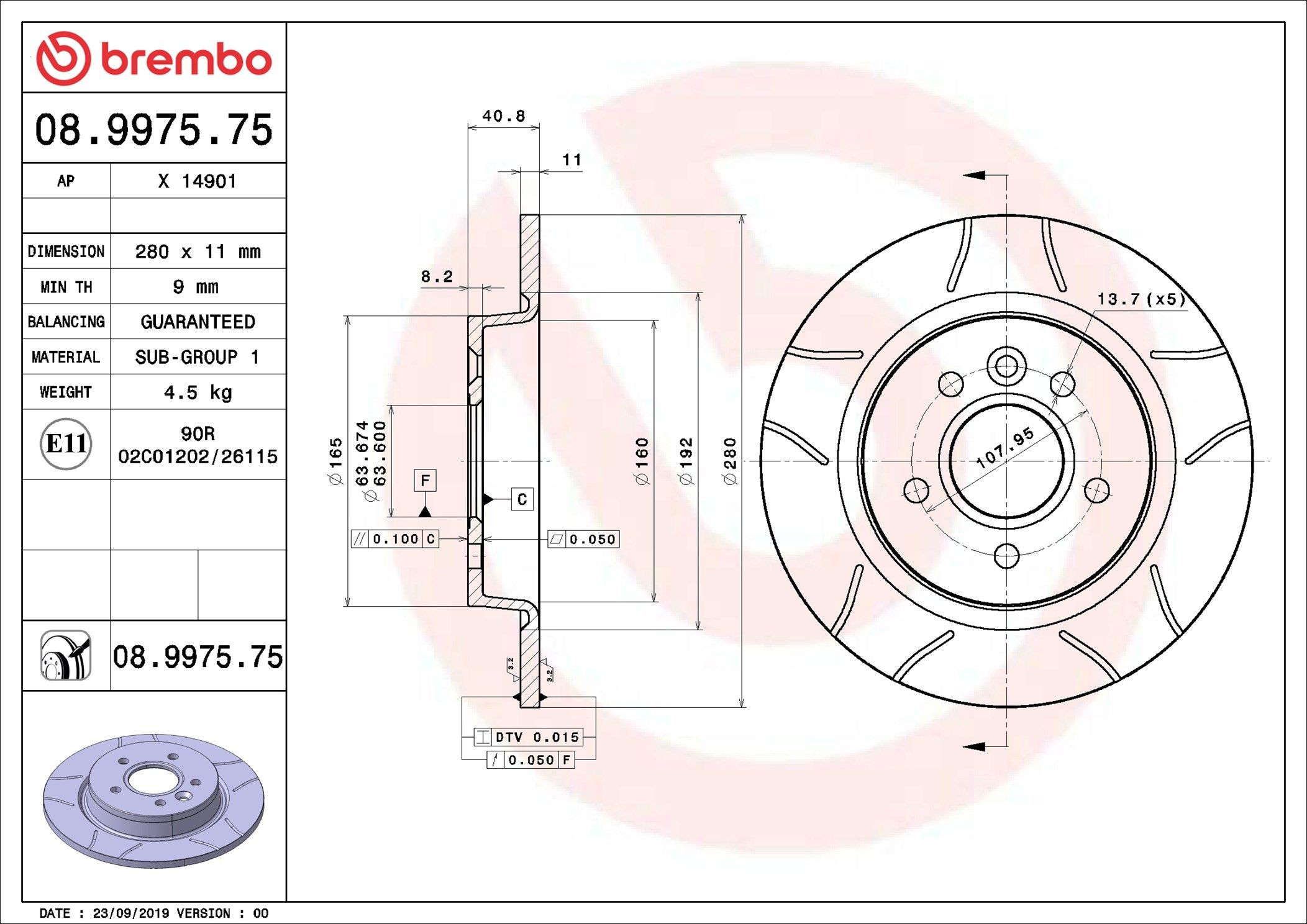 Do koszyka 08997575 Brembo Tarcza hamulcowa tylna