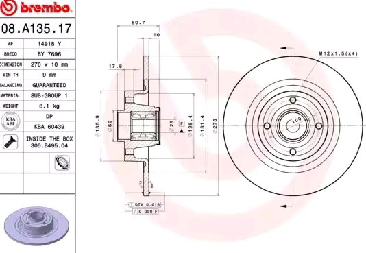 08A13517 Brembo Tarcza hamulcowa tylna