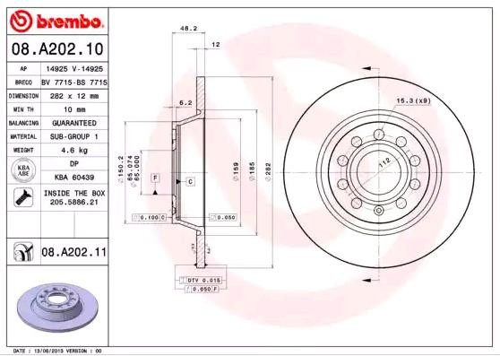 Do koszyka 08A20211 Brembo Tarcza hamulcowa tylna