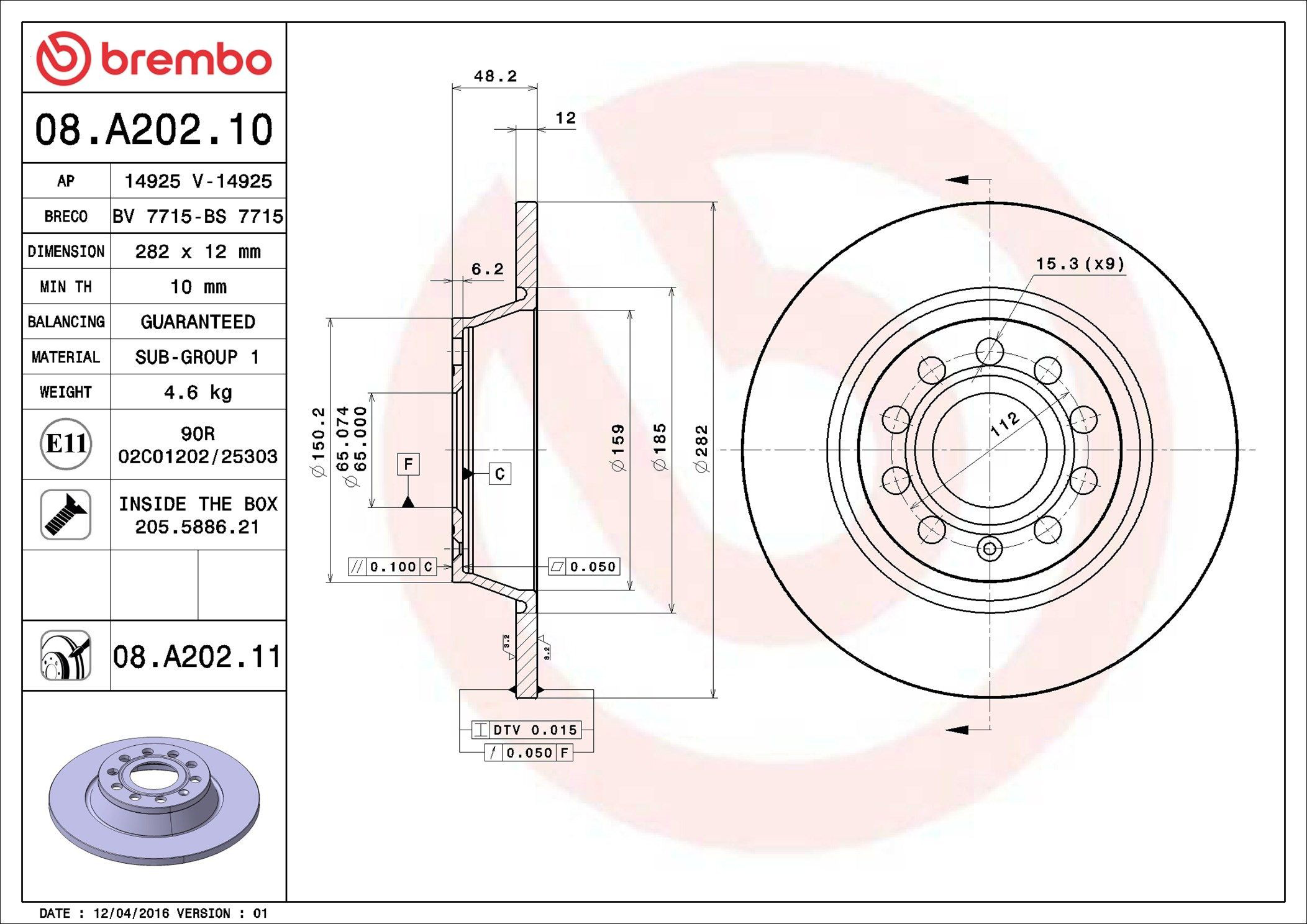 Tarcza hamulcowa tylna 08A20211 Brembo