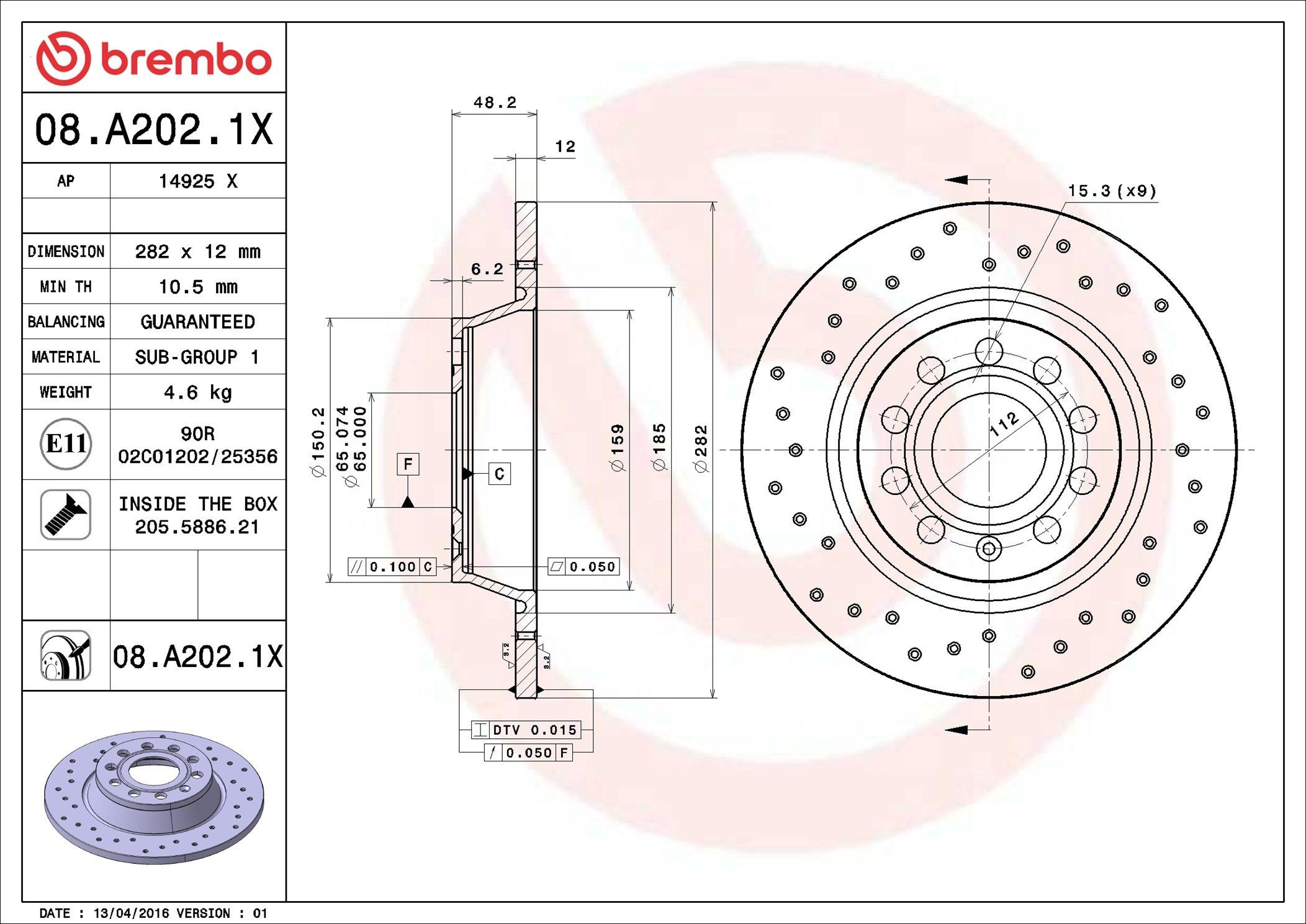 Tarcza hamulcowa tylna Brembo 08A2021X cena, od 38,93 USD