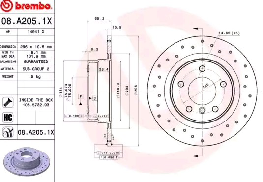 08A2051X Brembo Tarcza hamulcowa tylna