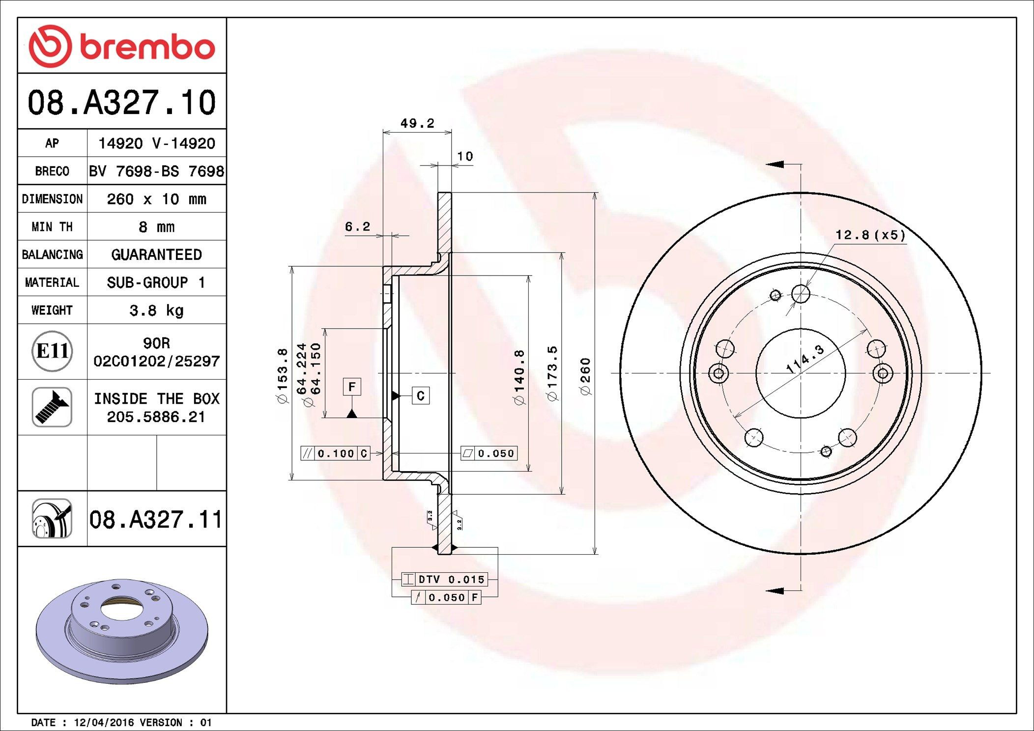 Tarcza hamulcowa tylna Brembo 08A32711 cena, od 32,62 USD