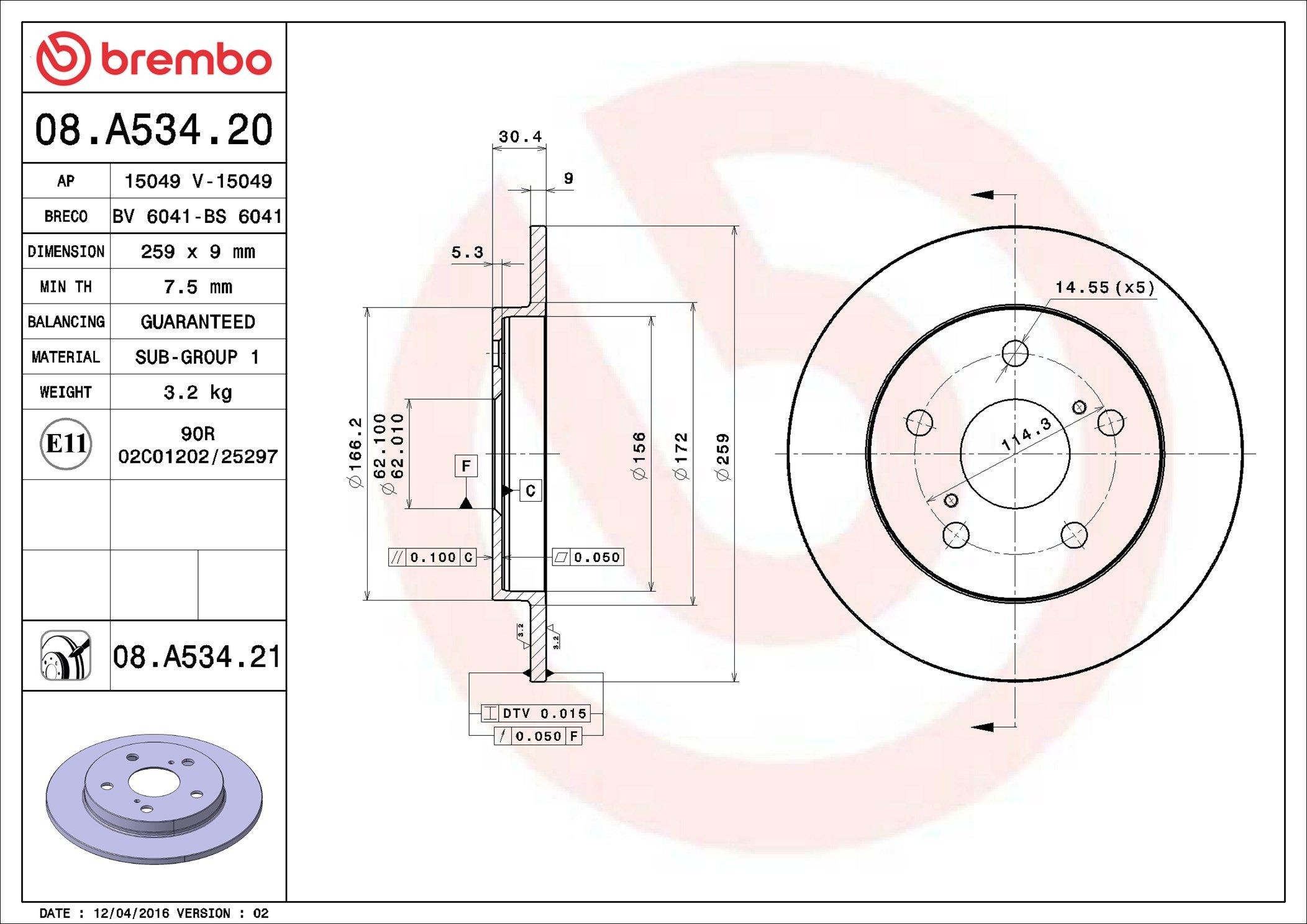 Tarcza hamulcowa tylna 08A53421 Brembo