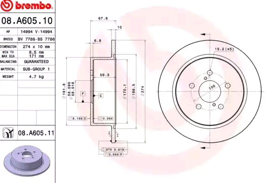 Tarcza hamulcowa tylna Brembo 08A60511 cena, od 46,13 USD