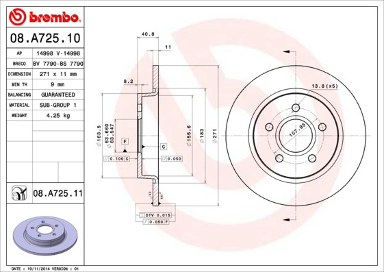 Tarcza hamulcowa tylna Brembo 08A72510 cena, od 40,53 USD