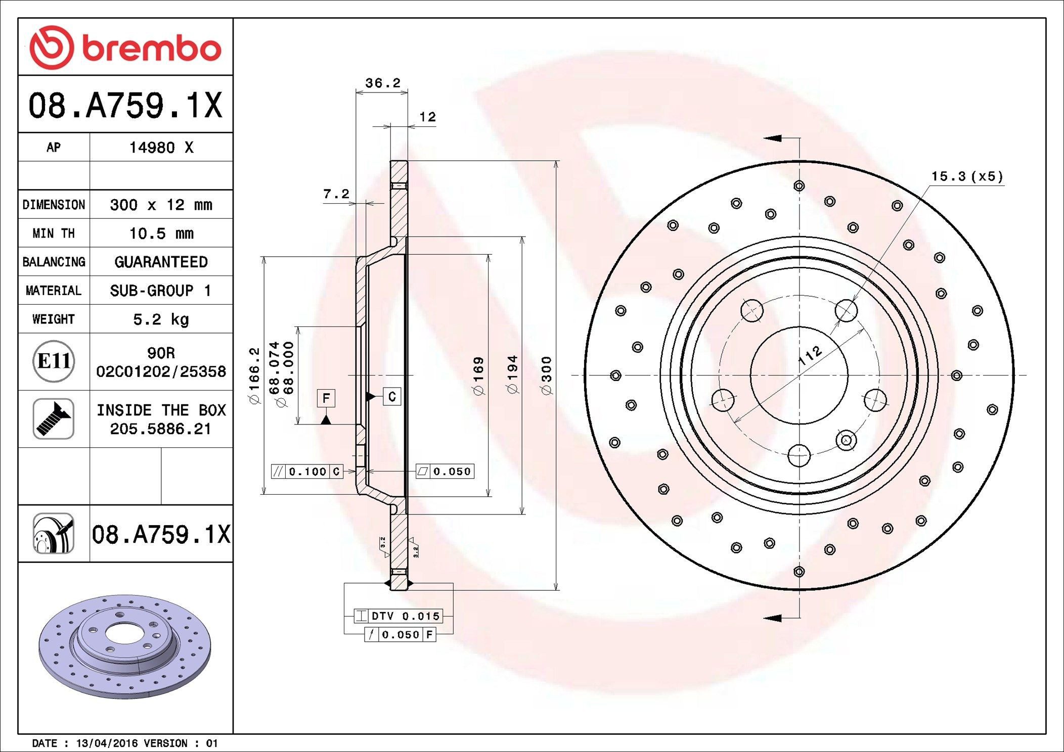 Tarcza hamulcowa tylna Brembo 08A7591X cena, od 42,89 USD