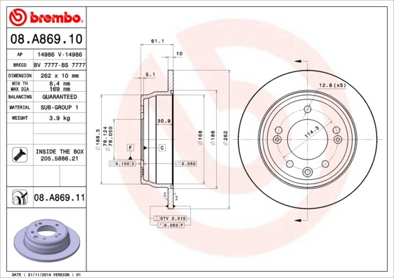 08A86910 Brembo Tarcza hamulcowa tylna