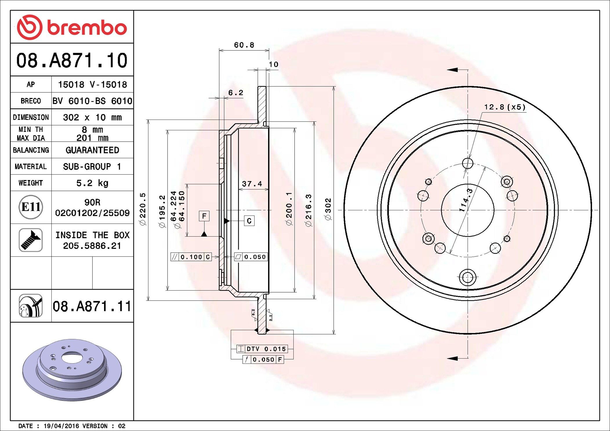 Tarcza hamulcowa tylna Brembo 08A87110 cena, od 45,88 USD