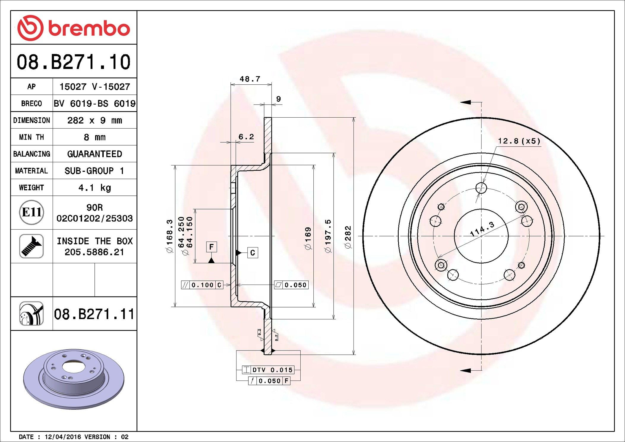 Tarcza hamulcowa tylna 08B27111 Brembo