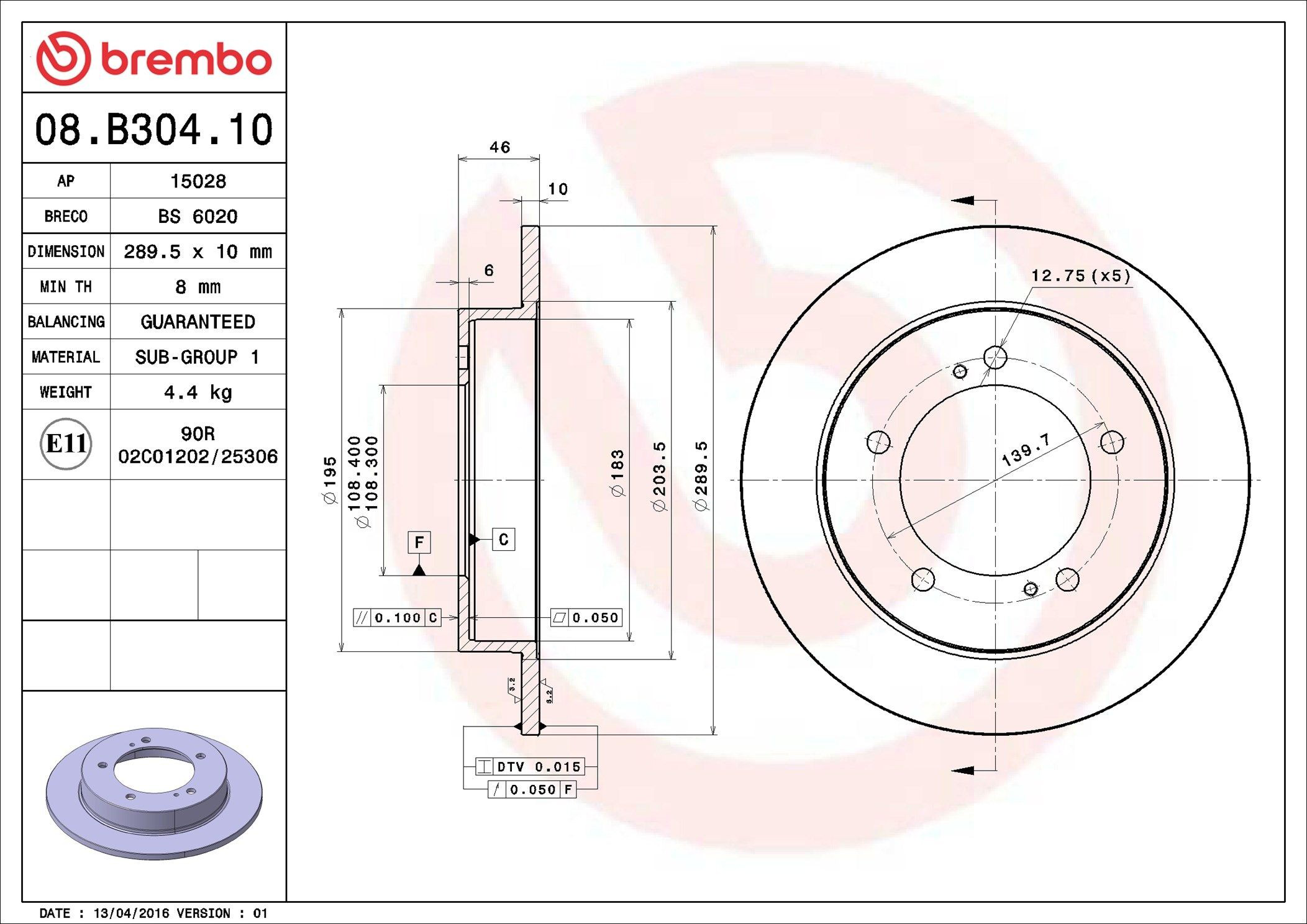 Tarcza hamulcowa przednia Brembo 08B30410 cena, od 35,77 USD