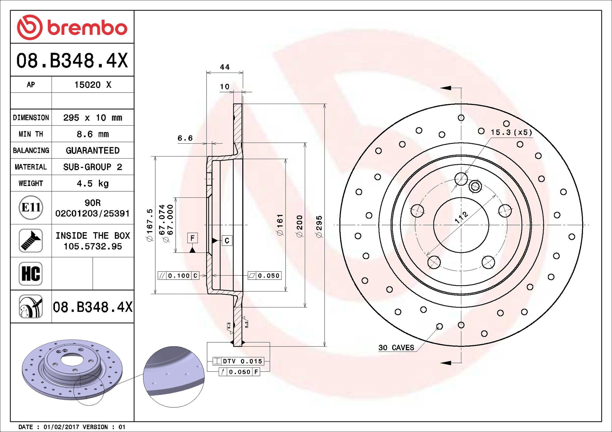 Tarcza hamulcowa tylna 08B3484X Brembo
