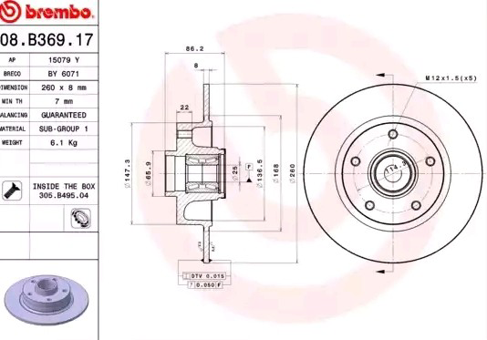08B36917 Brembo Tarcza hamulcowa tylna
