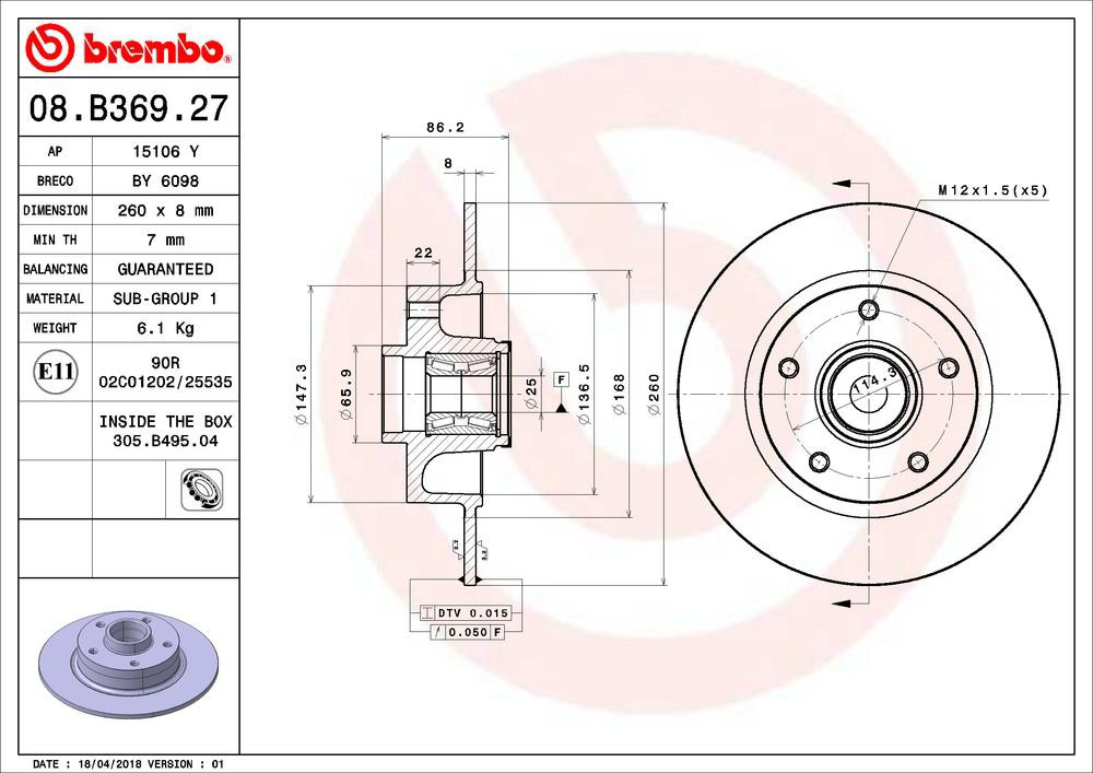 Do koszyka 08B36927 Brembo Tarcza hamulcowa tylna