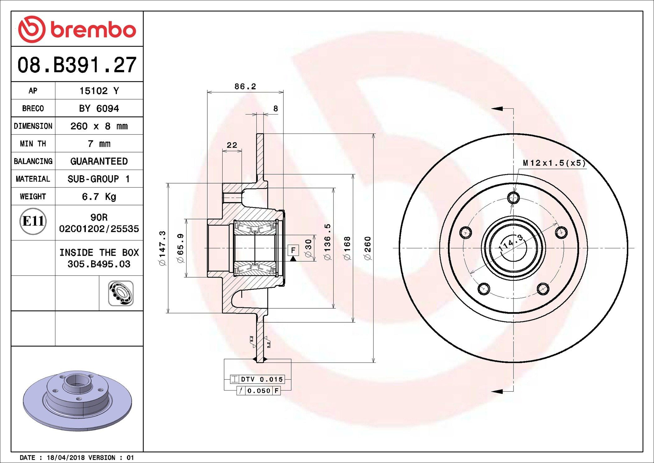 Tarcza hamulcowa tylna Brembo 08B39127 cena, od 82,69 USD