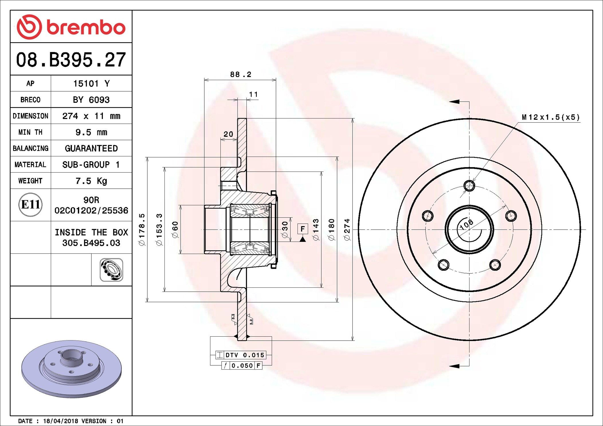 Tarcza hamulcowa tylna Brembo 08B39527 cena, od 109,55 USD