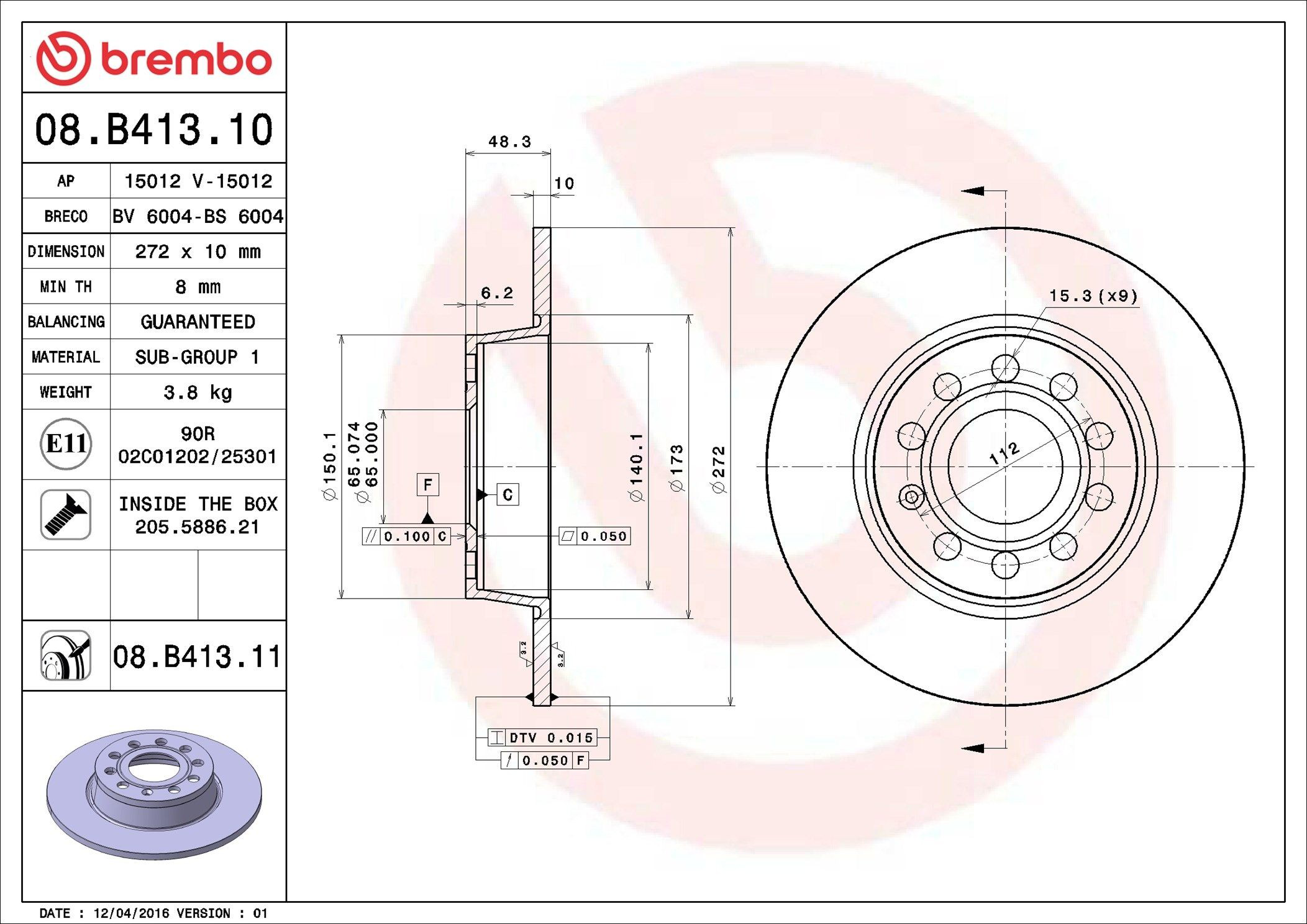 Tarcza hamulcowa tylna Brembo 08B41311 cena, od 36,88 USD