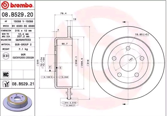 Tarcza hamulcowa tylna 08B52921 Brembo