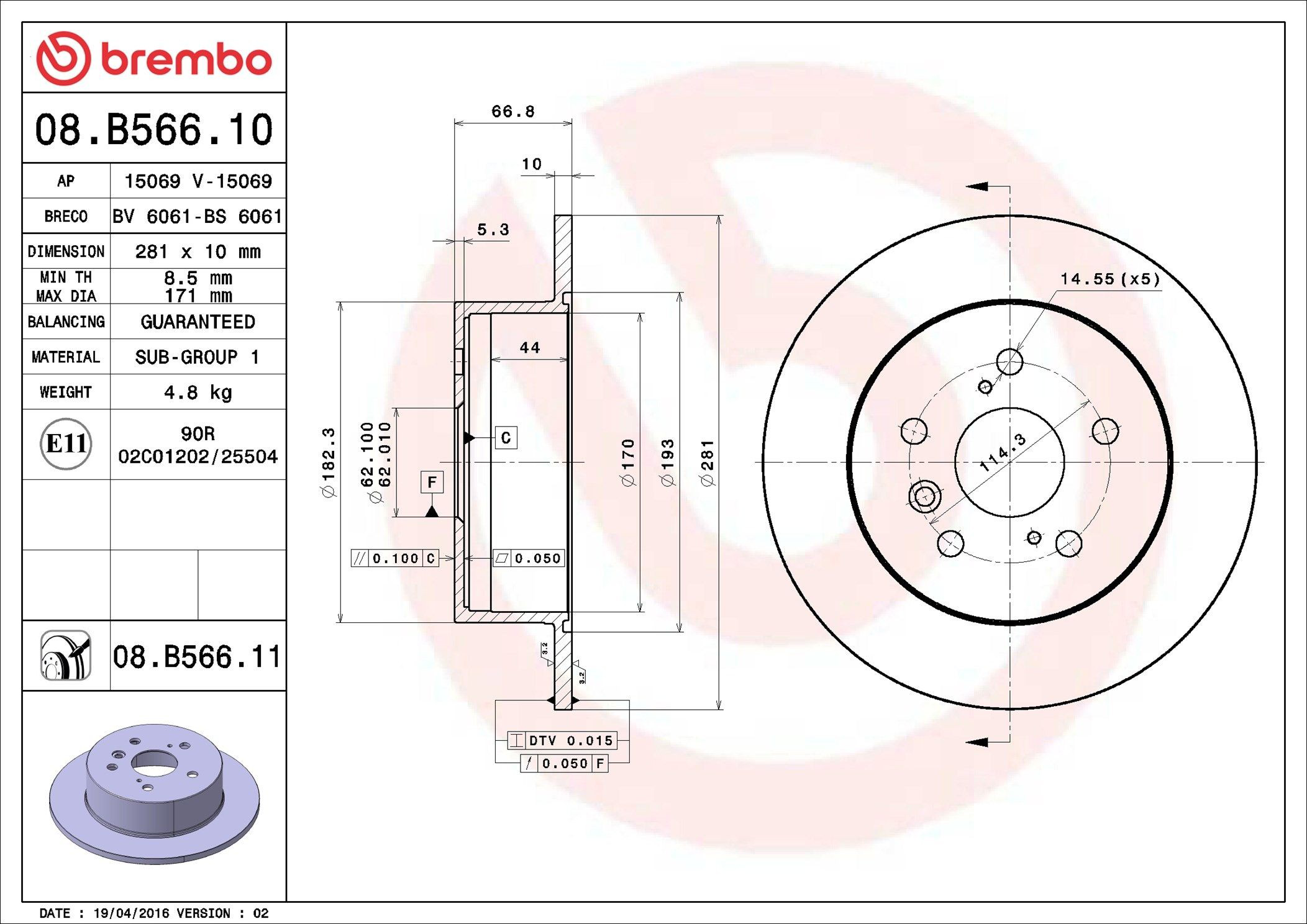 Tarcza hamulcowa tylna Brembo 08B56611 cena, od 44,64 USD