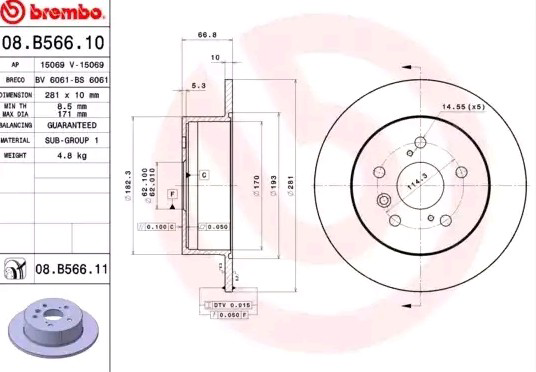Tarcza hamulcowa tylna 08B56611 Brembo