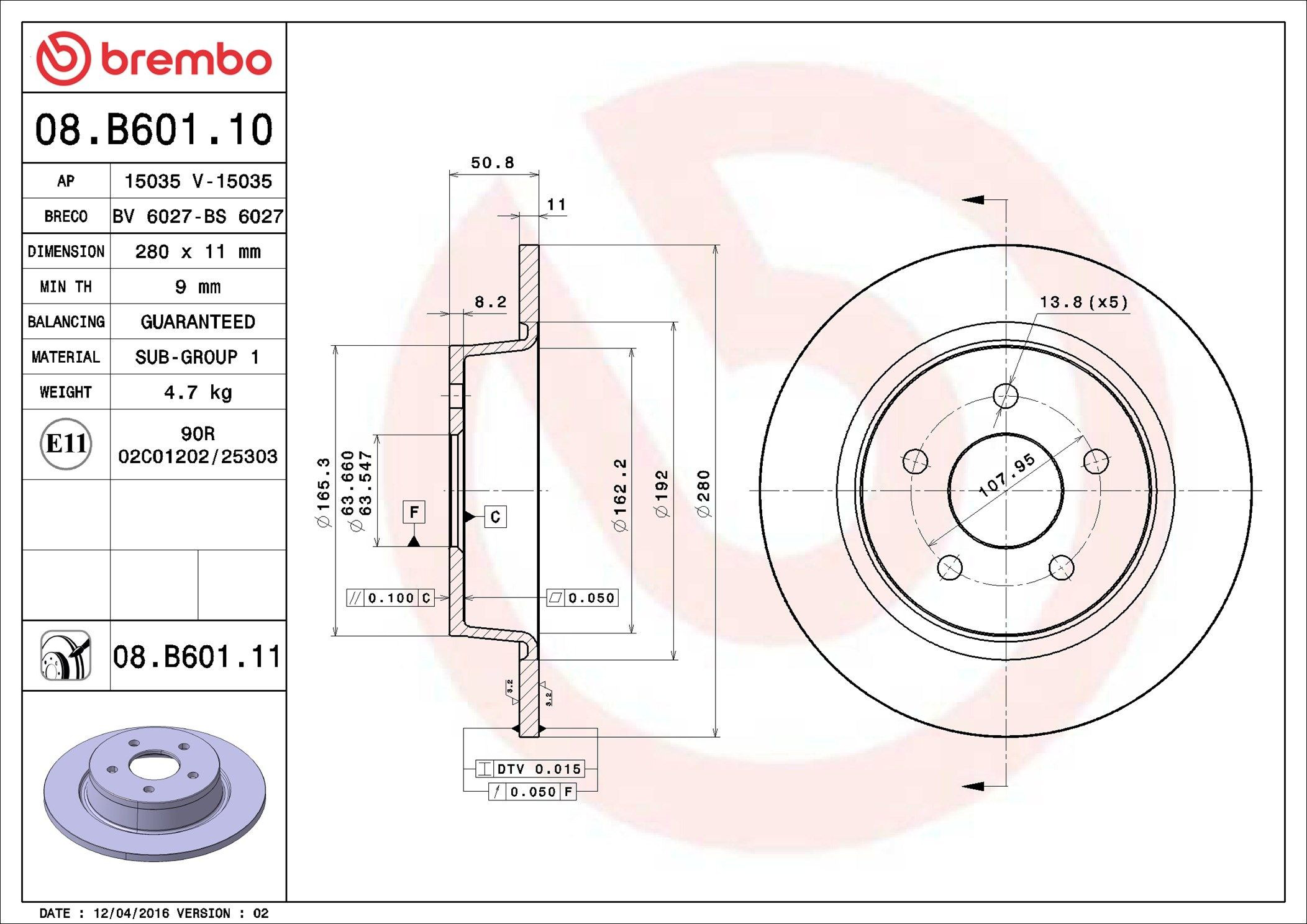 Tarcza hamulcowa tylna Brembo 08B60110 cena, od 43,27 USD