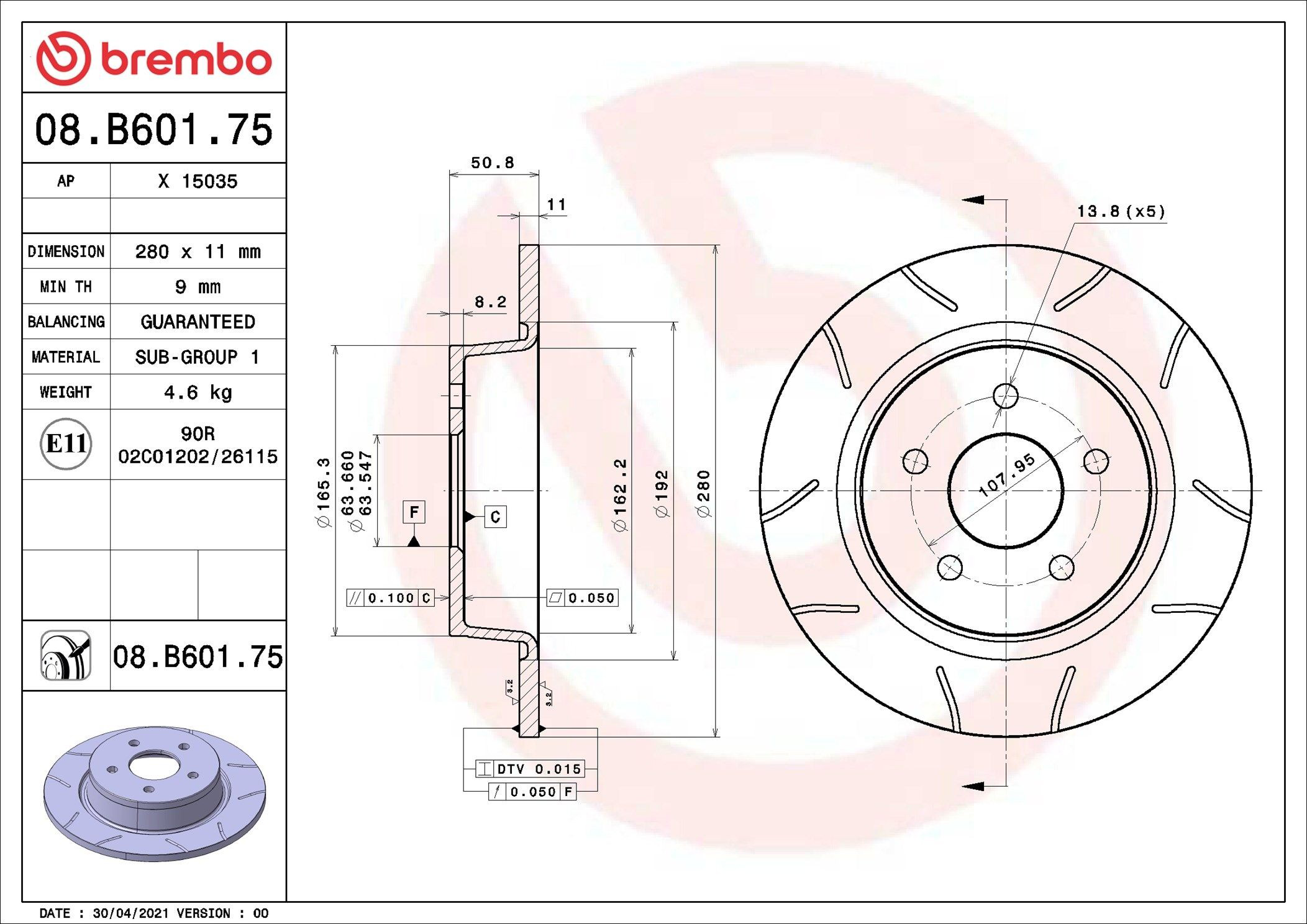 Tarcza hamulcowa tylna Brembo 08B60175 cena, od 43,27 USD