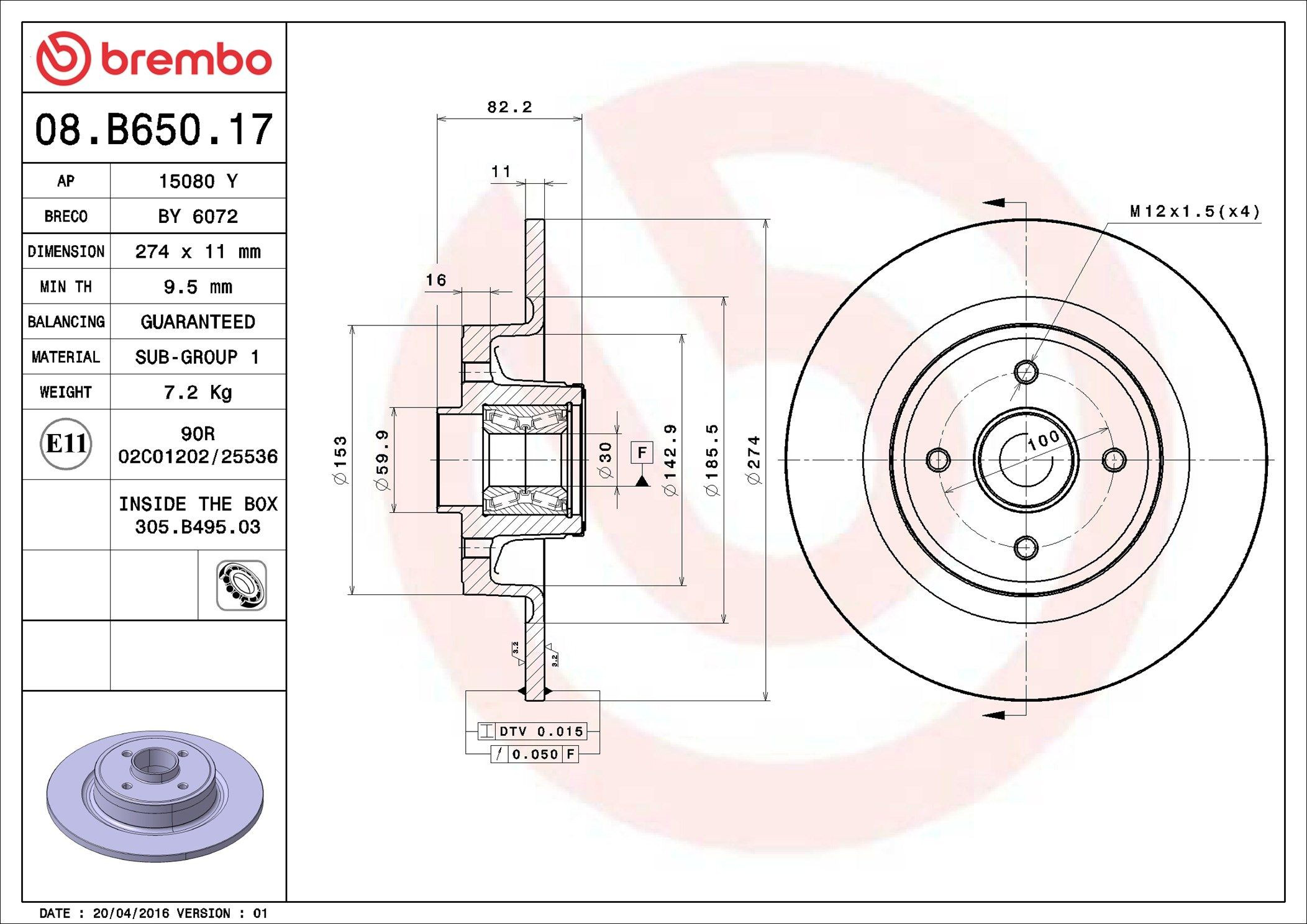 Do koszyka 08B65017 Brembo Tarcza hamulcowa tylna