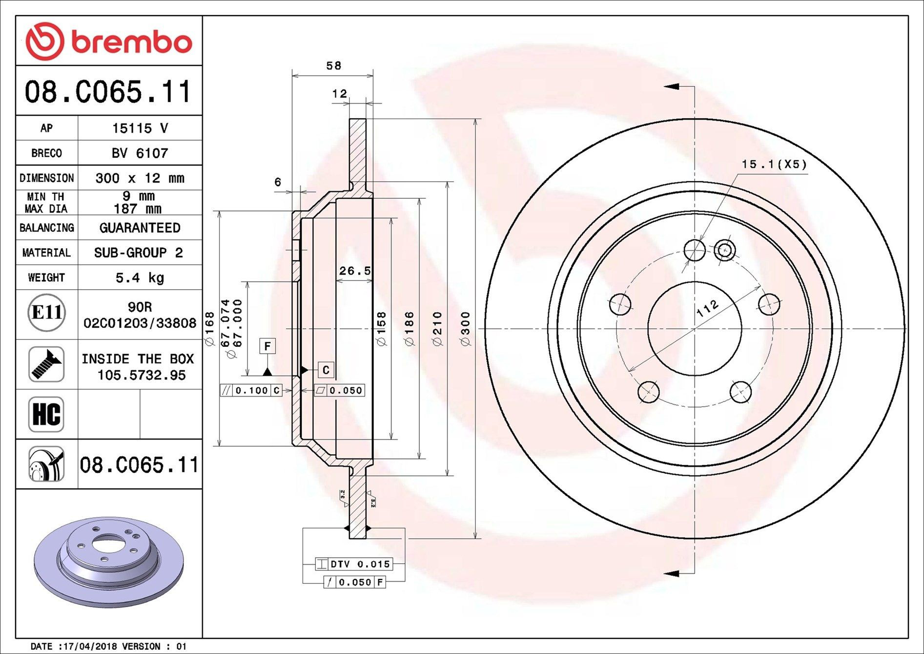 08C06511 Brembo Tarcza hamulcowa tylna