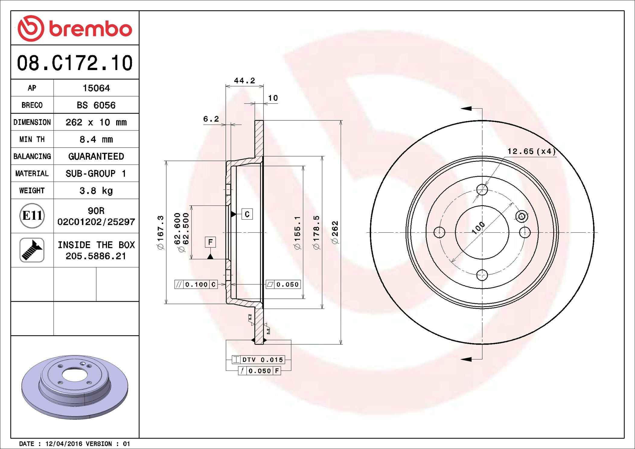 Tarcza hamulcowa tylna Brembo 08C17210 cena, od 34,25 USD