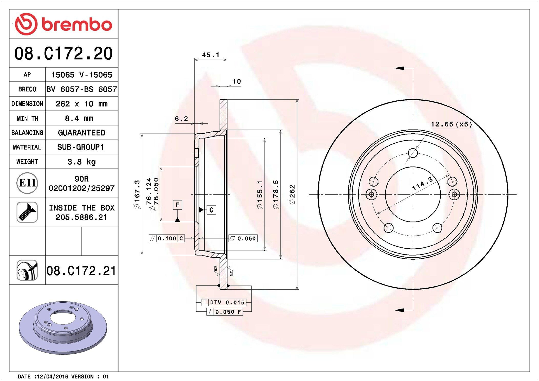 Tarcza hamulcowa tylna Brembo 08C17220 cena, od 35,11 USD
