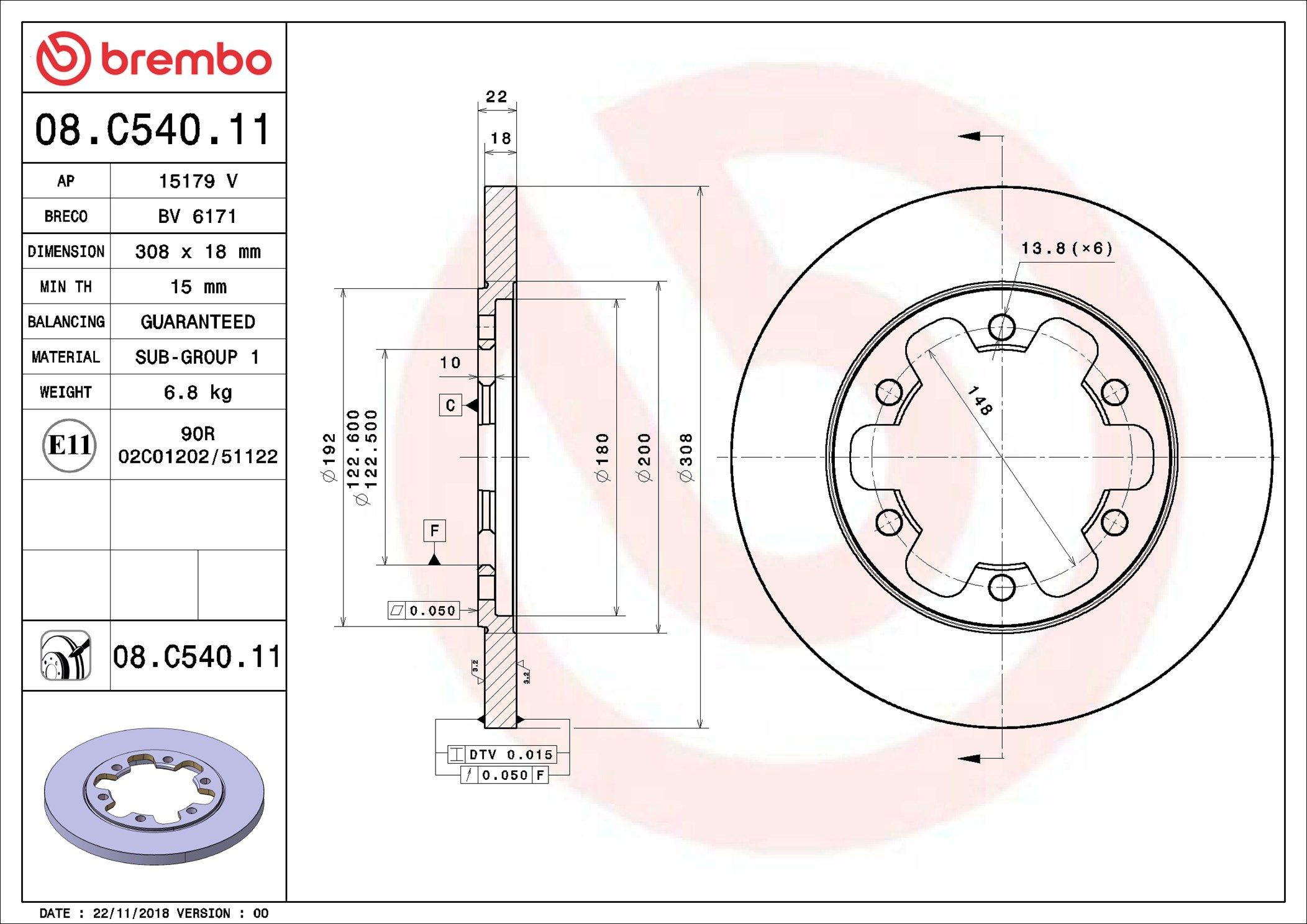 Do koszyka 08C54011 Brembo Tarcza hamulcowa tylna