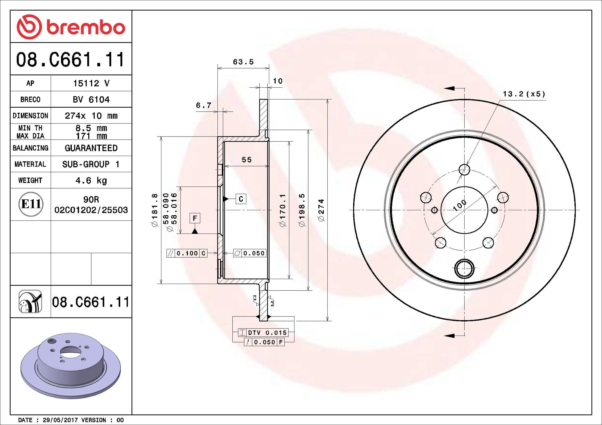 Tarcza hamulcowa tylna 08C66111 Brembo