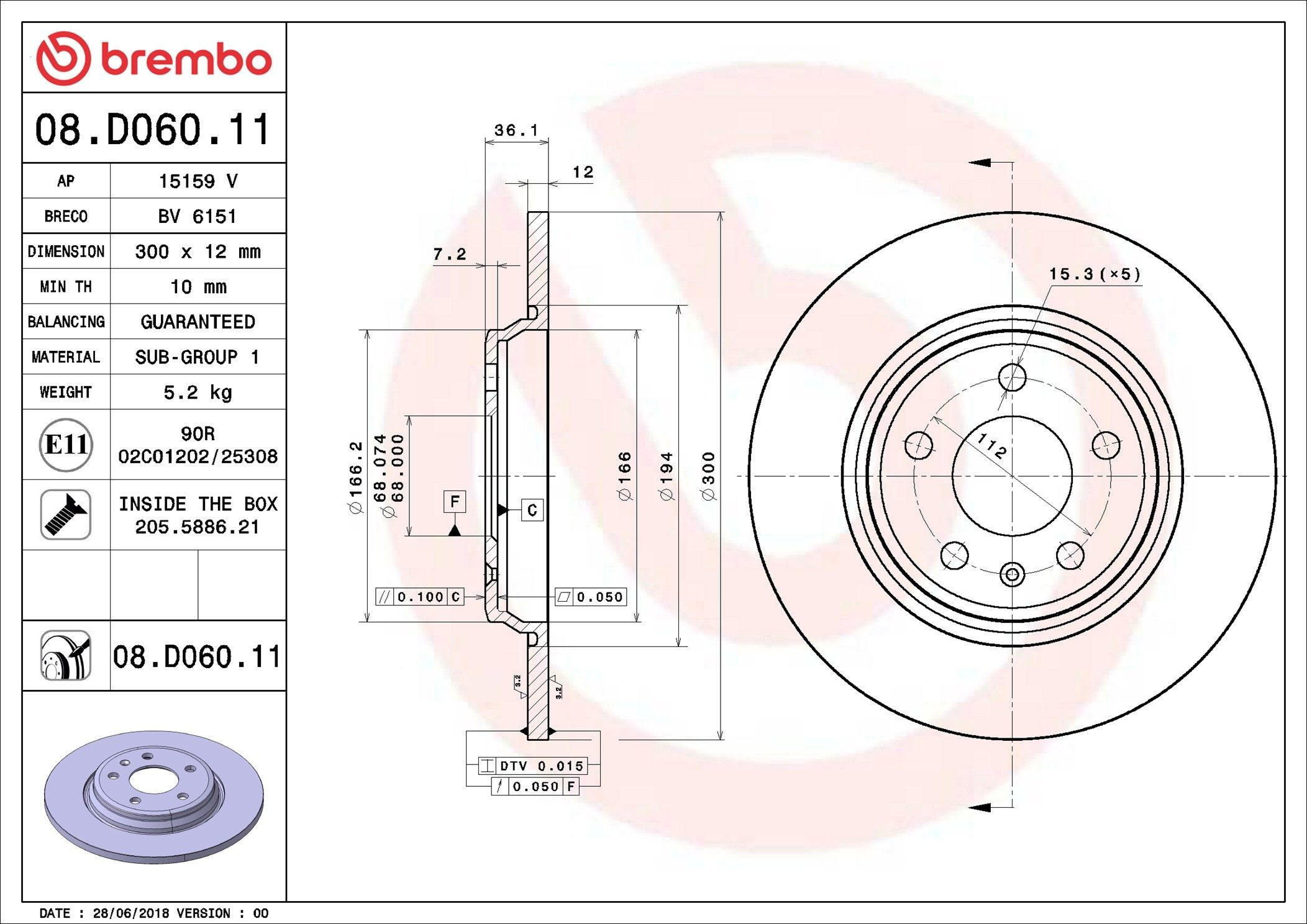 Tarcza hamulcowa tylna Brembo 08D06011 cena, od 53,69 USD