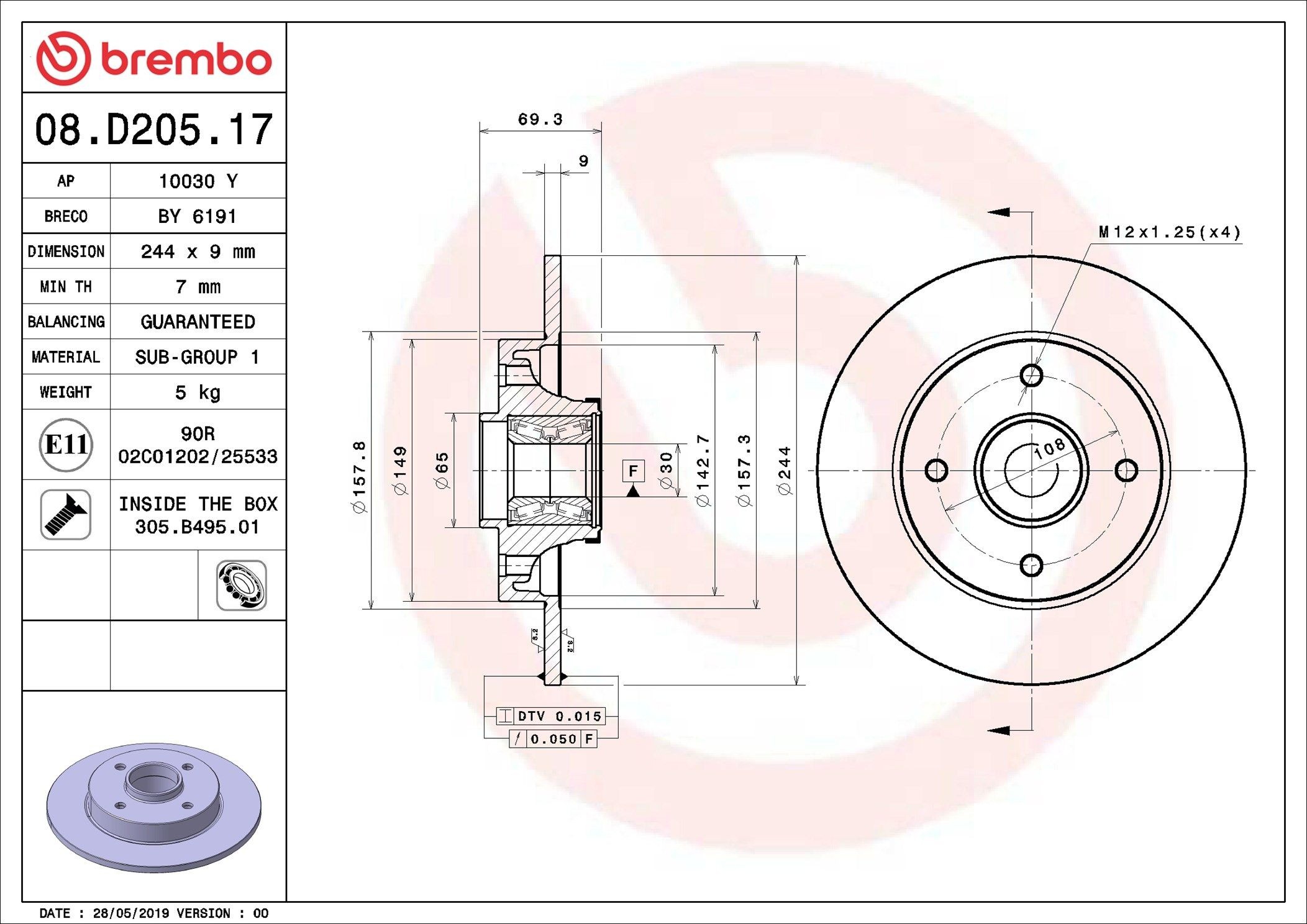 Tarcza hamulcowa tylna Brembo 08D20517 cena, od 104,41 USD